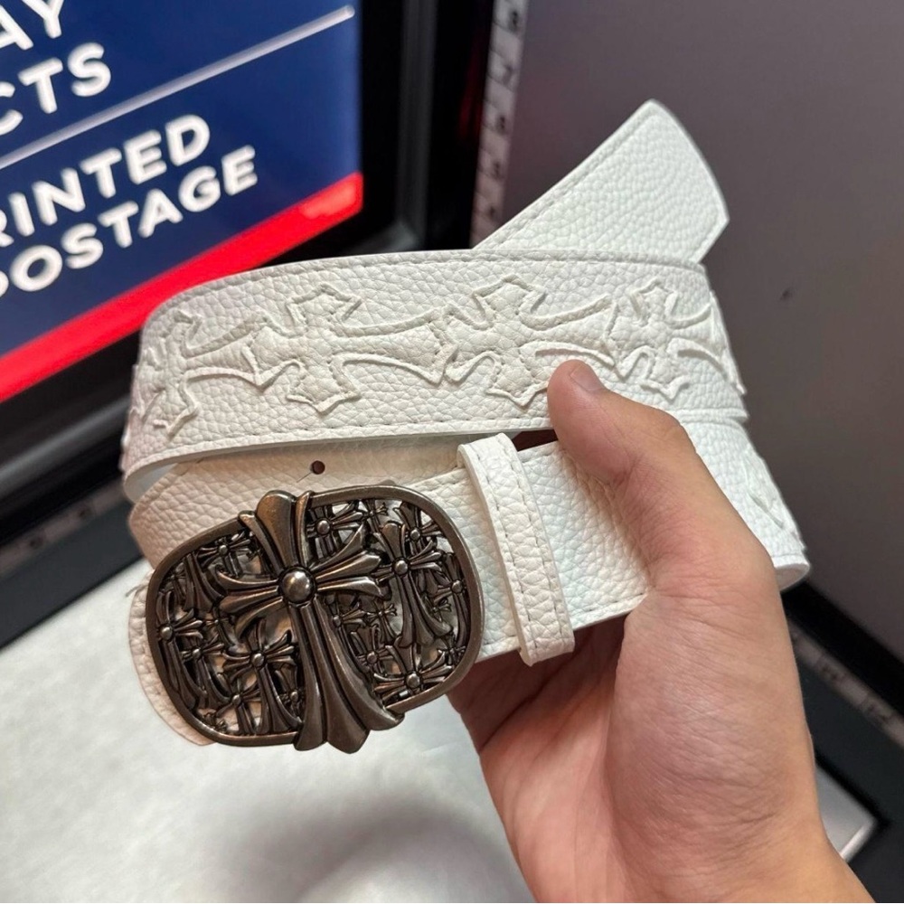 & Other Stories White Textured Belt with Intricate Buckle